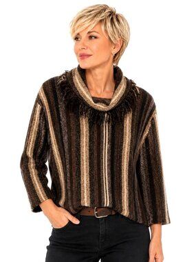 Vintage Jones New York Brown Lambswool Silk Striped Sweater